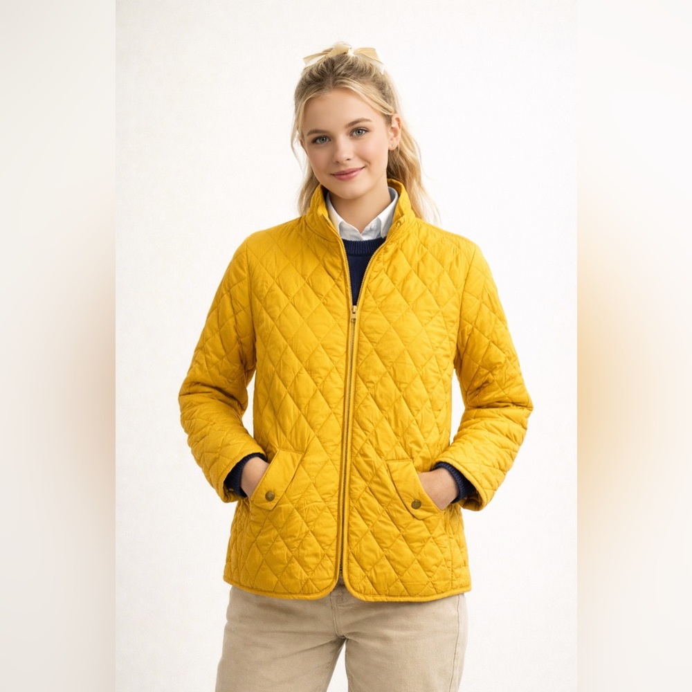 Lands' End Mustard Yellow Quilted Puffer Car‎ Jacket Sz. M
